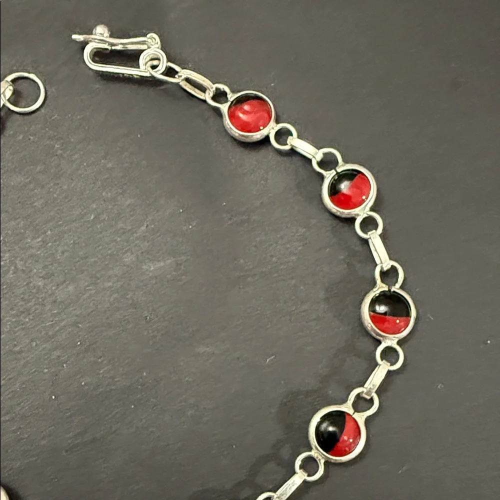 950 Sterling Silver Huayruro Seeds Peruvian Bracelet 7.5 In